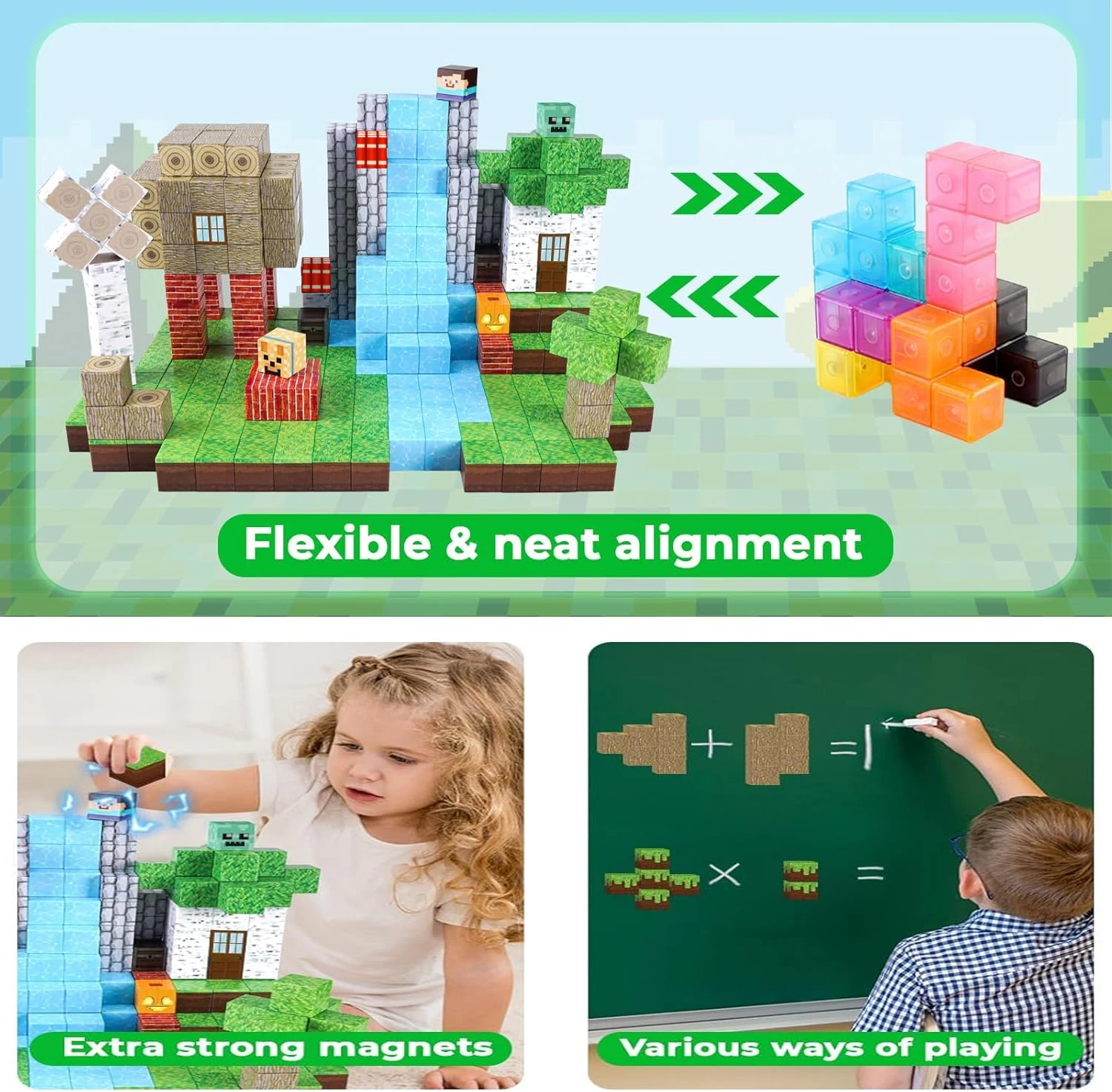 磁気ビルディングブロック マインワールド 磁気フォレストハウス ブロックキューブ おもちゃセット STEM感覚 2025年 最高の贈り物 3歳以上 男の子 女の子 子供向け - 画像 (5)