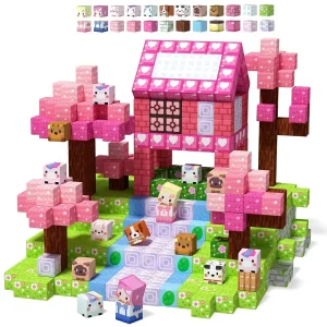 磁気ビルディングブロック鉱山世界マグネットピンクガーリーハートブロッサム洞窟植物ゾンビキューブセットレンガキューブおもちゃ子供ギフト